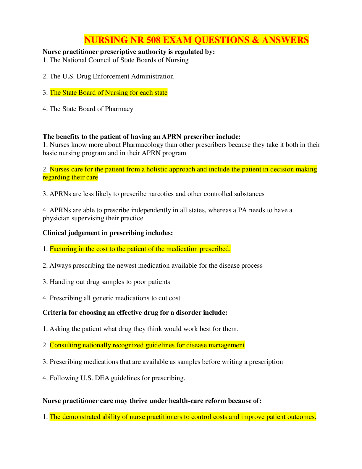 Preview image for NURSING NR 508 EXAM QUESTIONS & ANSWERS